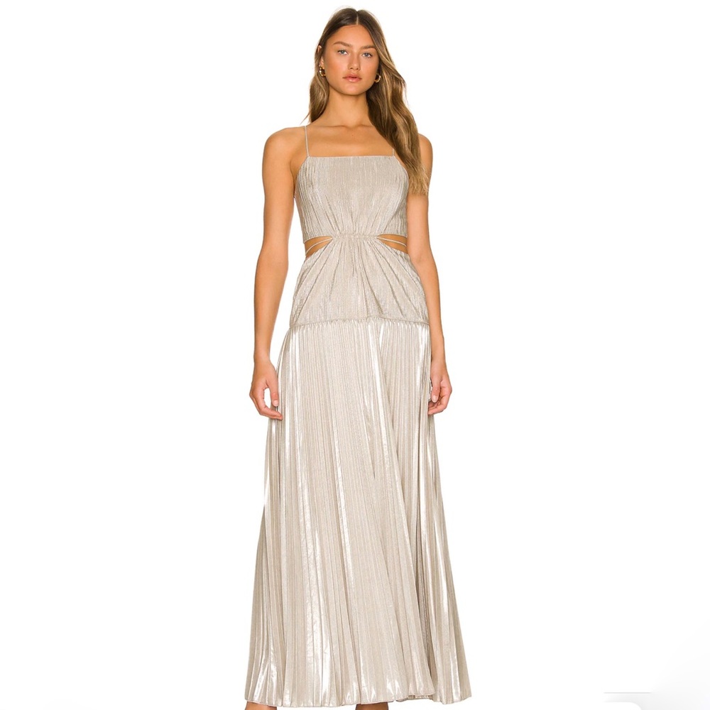 JONATHAN SIMKHAI Daisy Pleated Maxi Dress in Champagne
